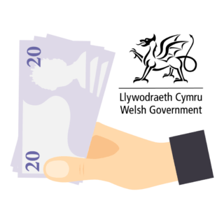 A vector image with a hand handing out a money